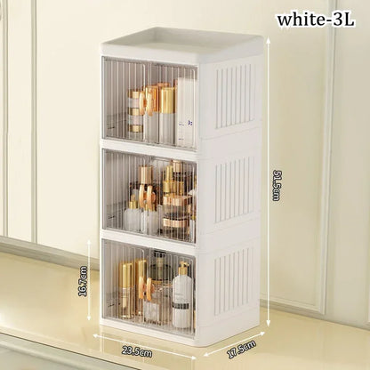 Foldable Cosmetics Storage Box | Double Door Bathroom & Household Organizer
