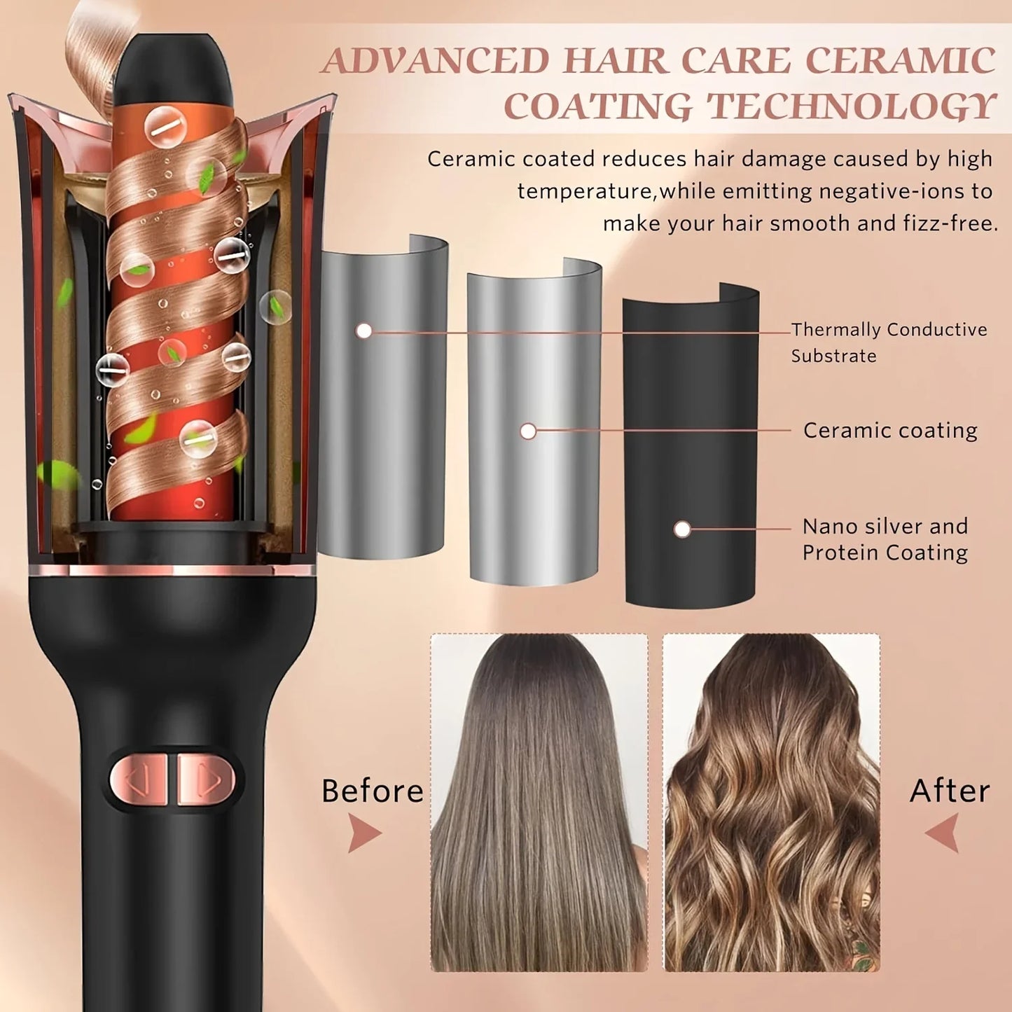 Automatic Hair Curler | Ceramic Rotating Air Curling Iron & Spin Wand Styler