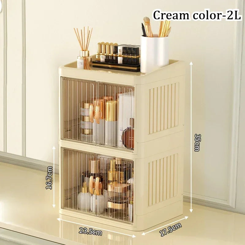 Foldable Cosmetics Storage Box | Double Door Bathroom & Household Organizer