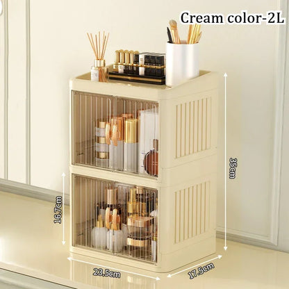 Foldable Cosmetics Storage Box | Double Door Bathroom & Household Organizer