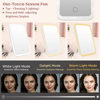 LED Lighted Makeup Mirror | Portable Dimmable Vanity Mirror with Stand for Home & Travel