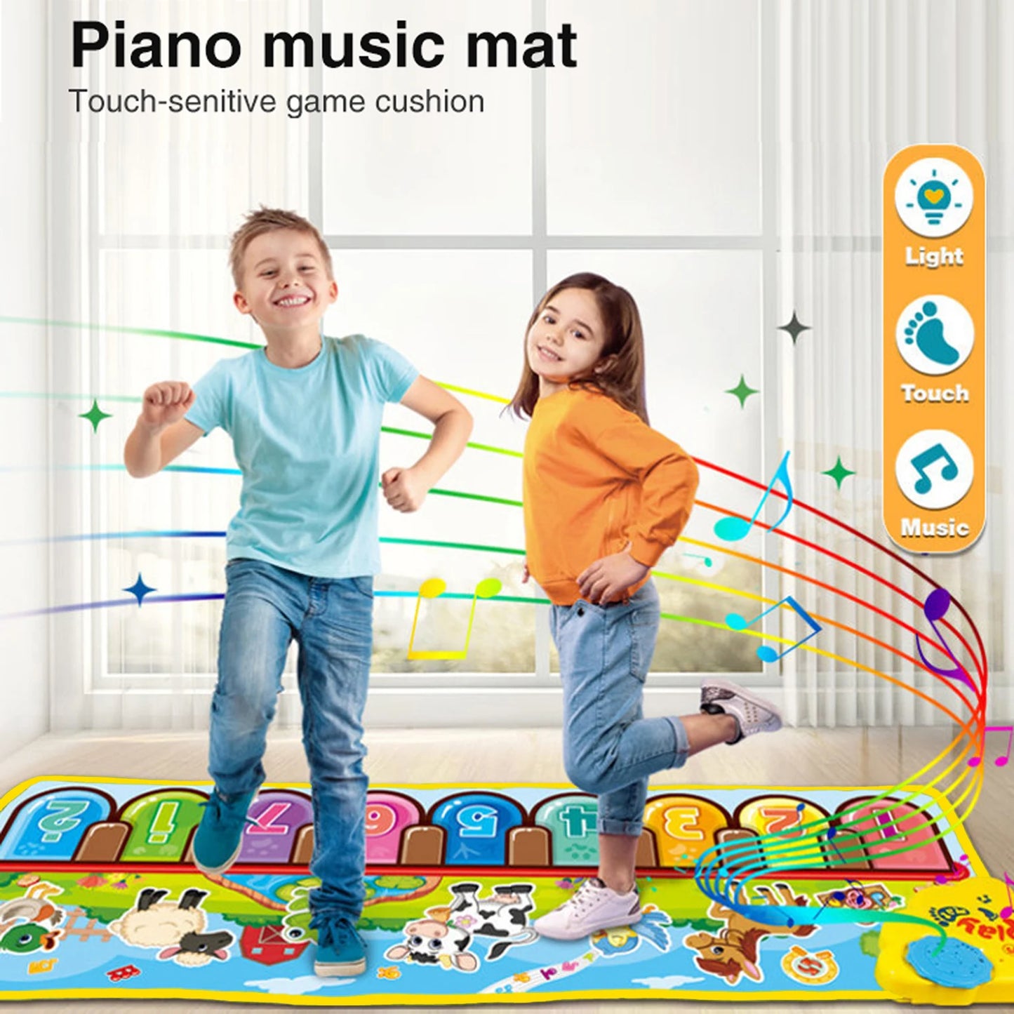 Musical Piano Floor Mat | Interactive Kids Playmat with Music & Animal Sounds
