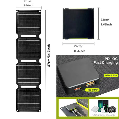 Portable Solar Charger Panel | 21W–80W Flexible USB & DC Charger for Camping