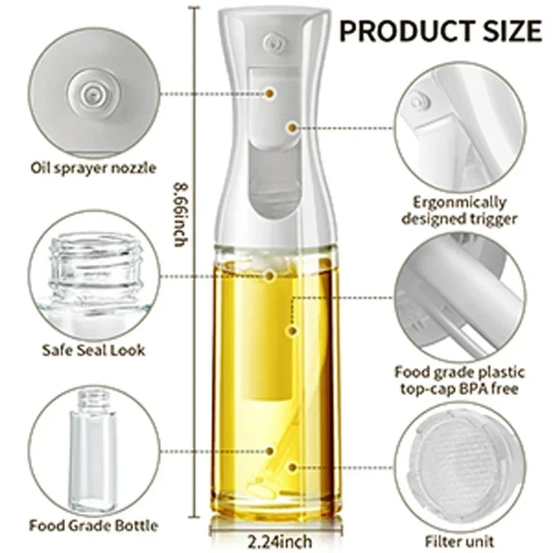 Oil Spray Bottle | 200/300/500ml Refillable Olive Oil & Vinegar Dispenser for Cooking & BBQ
