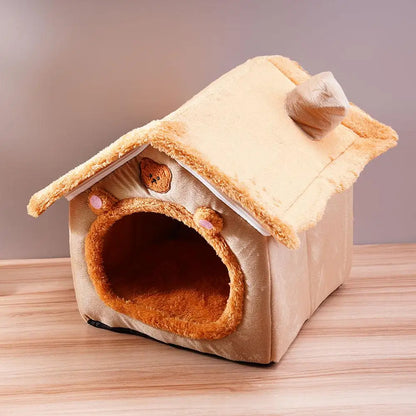 Foldable Pet House Bed | Warm Dog & Cat Kennel Nest with Mat for Winter Comfort