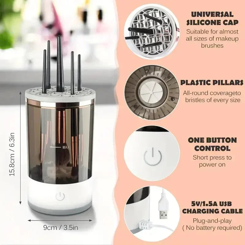 Portable Electric Makeup Brush Cleaner | USB Quick Cleaning Machine with Brush Collars