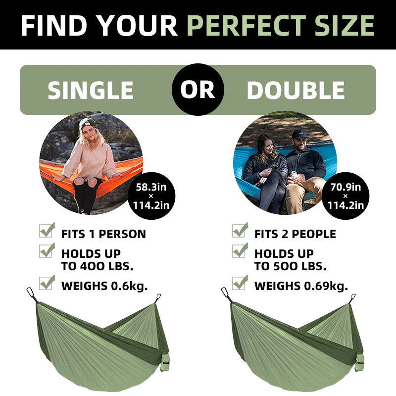 Outdoor Camping Hammock | Portable Single & Double Hammock for Travel & Garden