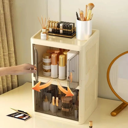 Foldable Cosmetics Storage Box | Double Door Bathroom & Household Organizer