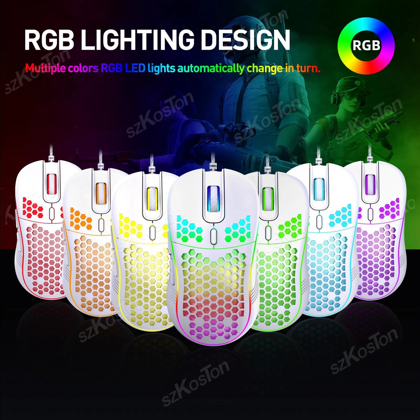 RGB Wired Gaming Mouse | Ergonomic 7200DPI Adjustable Backlit Mouse for PC & Office