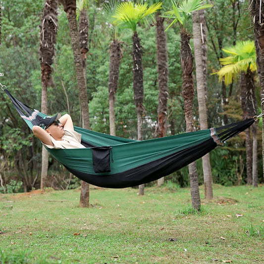 Portable Single Hammock | Colorful Parachute Fabric Bed for Camping & Travel