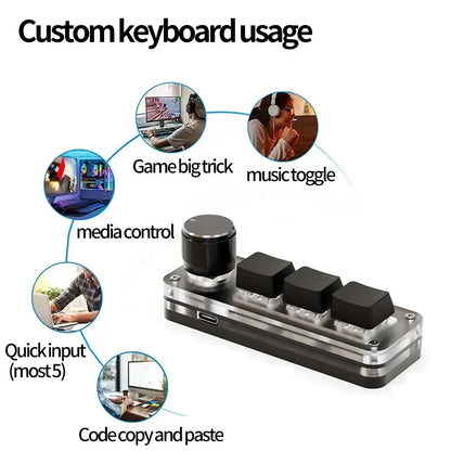 USB Mechanical Macro Keyboard | 3-Key Custom RGB Mini Keypad with Programming Knob