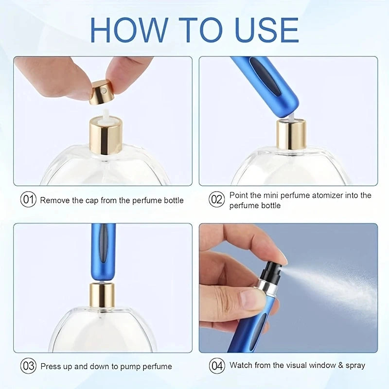 6PCS Portable Perfume Spray Bottles | 5ml Travel Size Refillable Atomizer Set