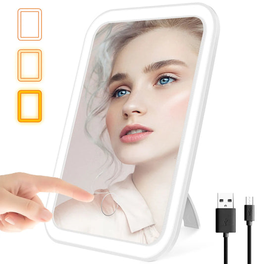 LED Lighted Makeup Mirror | Portable Dimmable Vanity Mirror with Stand for Home & Travel