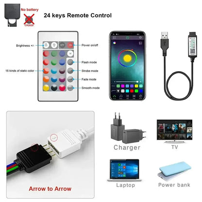 LED TV Backlight Strip | USB RGB Bluetooth Lights with Remote for Bedroom & Party