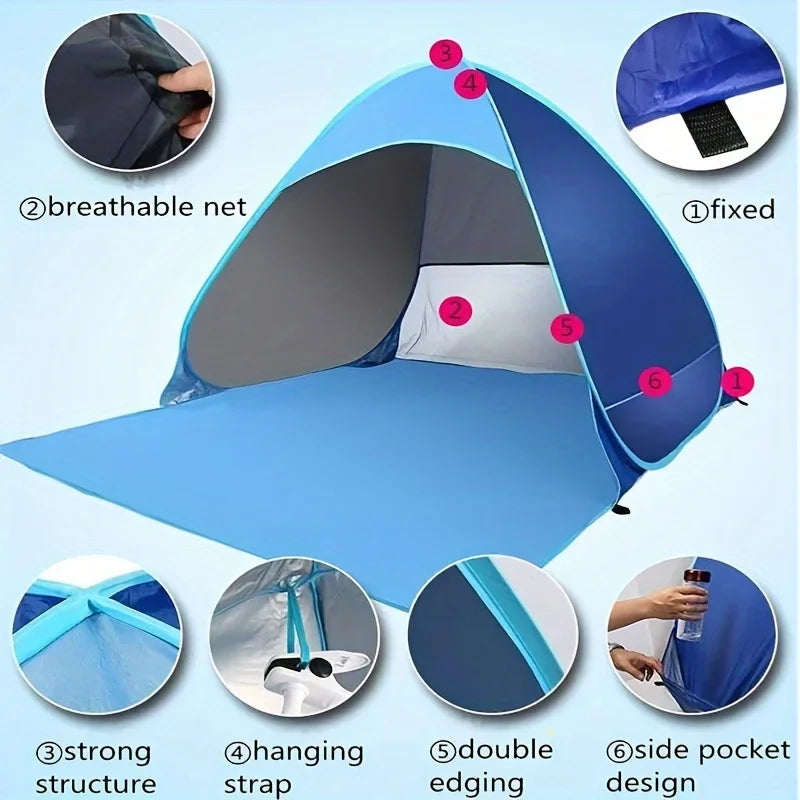 Portable Summer Beach Tent | Lightweight UPF 50+ Sun Shelter with Zip Closure