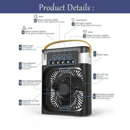 3-in-1 Mini Air Cooler | Portable Fan, LED Night Light & Humidifier for Home & Office