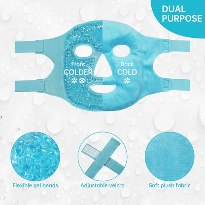Full Face Ice Mask | Hot & Cold Gel Compress for Facial Massage & Spa Care