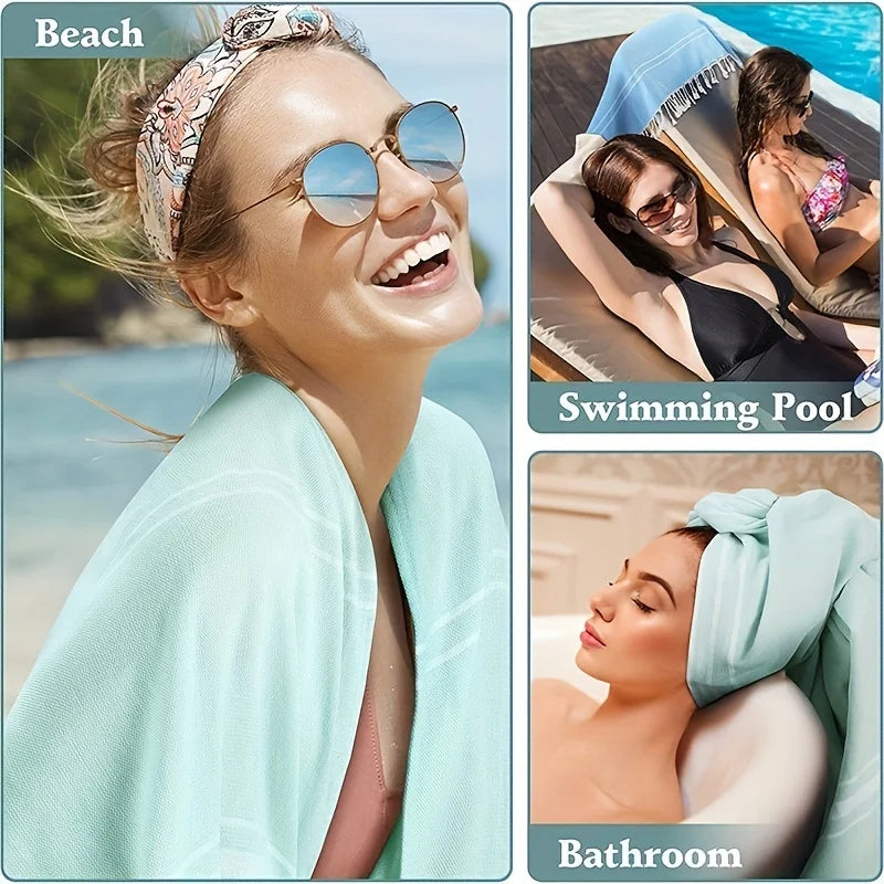 Turkish Beach Towel | Oversized Quick-Dry Sand-Free Towel for Pool & Travel