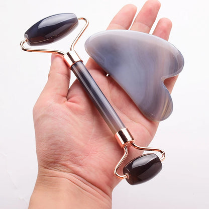 Grey Agate Jade Roller & Gua Sha Set | Natural Face Massager for Skin Care & Lifting