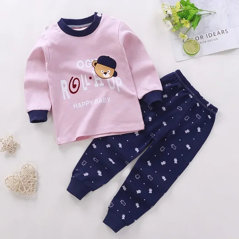 Kids Cartoon Pajama Set | 2024 Long Sleeve Toddler Sleepwear with T-Shirt & Pants