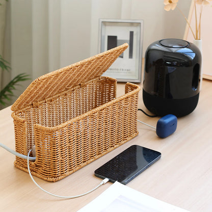Hand-Woven Charging Station Box | Cable Management Basket for USB & Data Cables