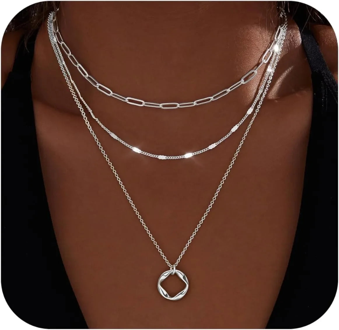 Layered Gold Necklace Set | Women’s 14K Plated Paperclip Chain & Pendant Choker