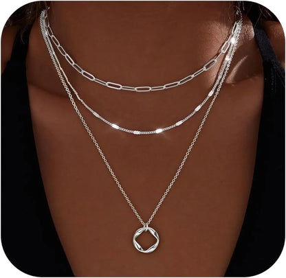Layered Gold Necklace Set | Women’s 14K Plated Paperclip Chain & Pendant Choker