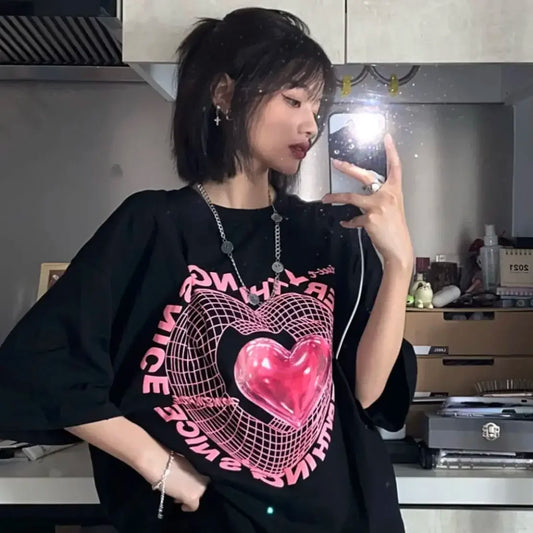 Oversized Love Graphic T-Shirt | Women’s Cute Y2K Streetwear Harajuku Tee