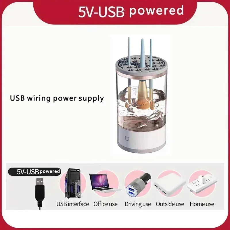 Portable Electric Makeup Brush Cleaner | USB Quick Cleaning Machine with Brush Collars