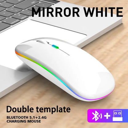 Rechargeable Wireless Mouse | Bluetooth & 2.4G USB Portable Luminous Mouse for PC, Laptop & Tablet
