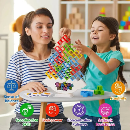 Building Block Balance Tower Game | Stacking Tetra Brick Toy for Kids & Family