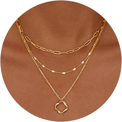 Layered Gold Necklace Set | Women’s 14K Plated Paperclip Chain & Pendant Choker