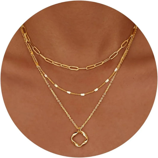 Layered Gold Necklace Set | Women’s 14K Plated Paperclip Chain & Pendant Choker