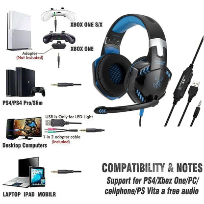 G2000 Gaming Headset | Stereo Headphones with Mic & LED Lights for PC, PS4 & Xbox