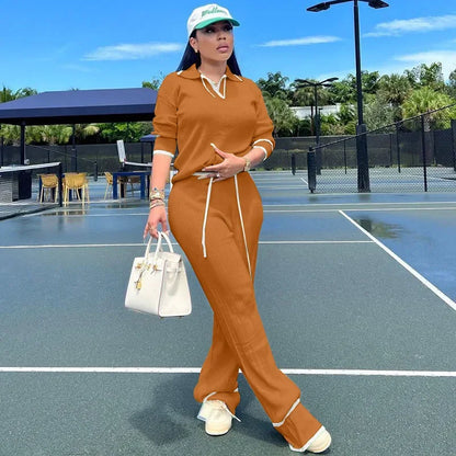 Women’s Knitted Tracksuit Set | 2-Piece Activewear Sweater Top & Wide-Leg Pants
