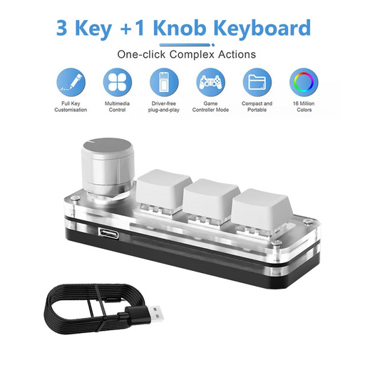 USB Mechanical Macro Keyboard | 3-Key Custom RGB Mini Keypad with Programming Knob
