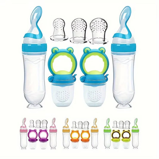 7PCS Baby Feeding Set | Silicone Bottles with Spoon & Fruit Feeder Pacifiers