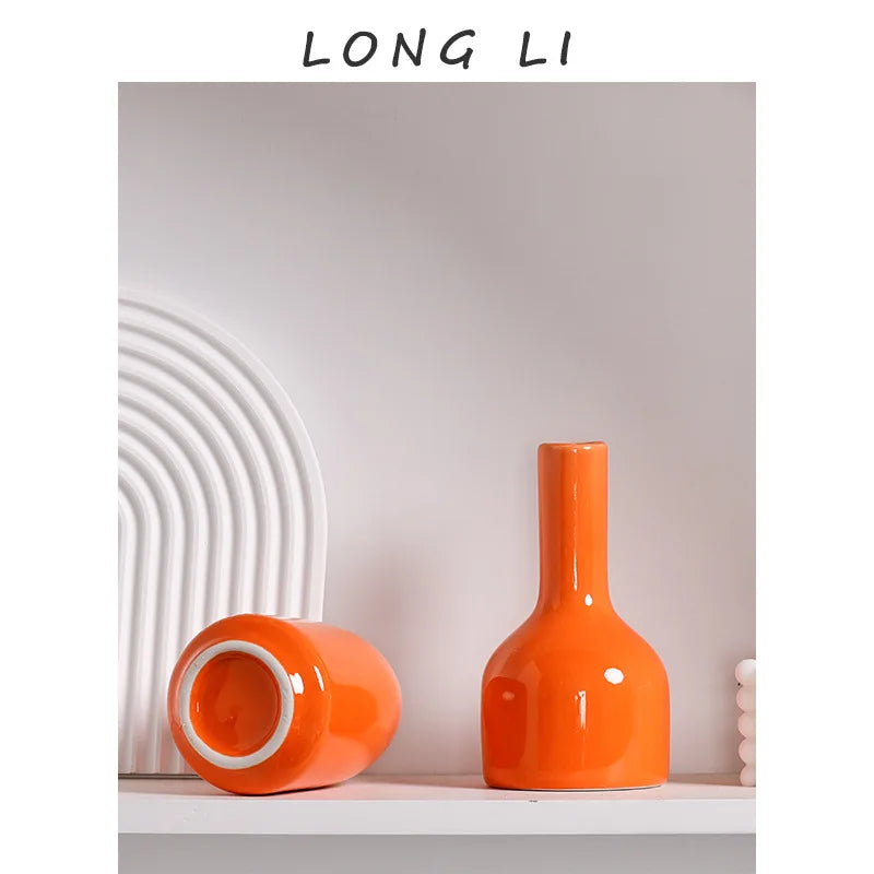 Modern Ceramic Vase | Minimalist Orange Home Décor Flower Vase