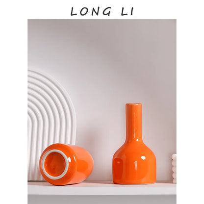 Modern Ceramic Vase | Minimalist Orange Home Décor Flower Vase