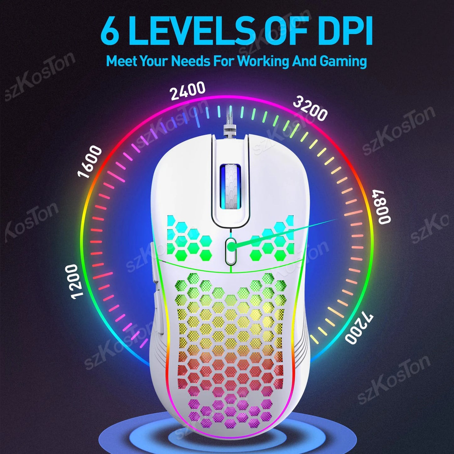 RGB Wired Gaming Mouse | Ergonomic 7200DPI Adjustable Backlit Mouse for PC & Office