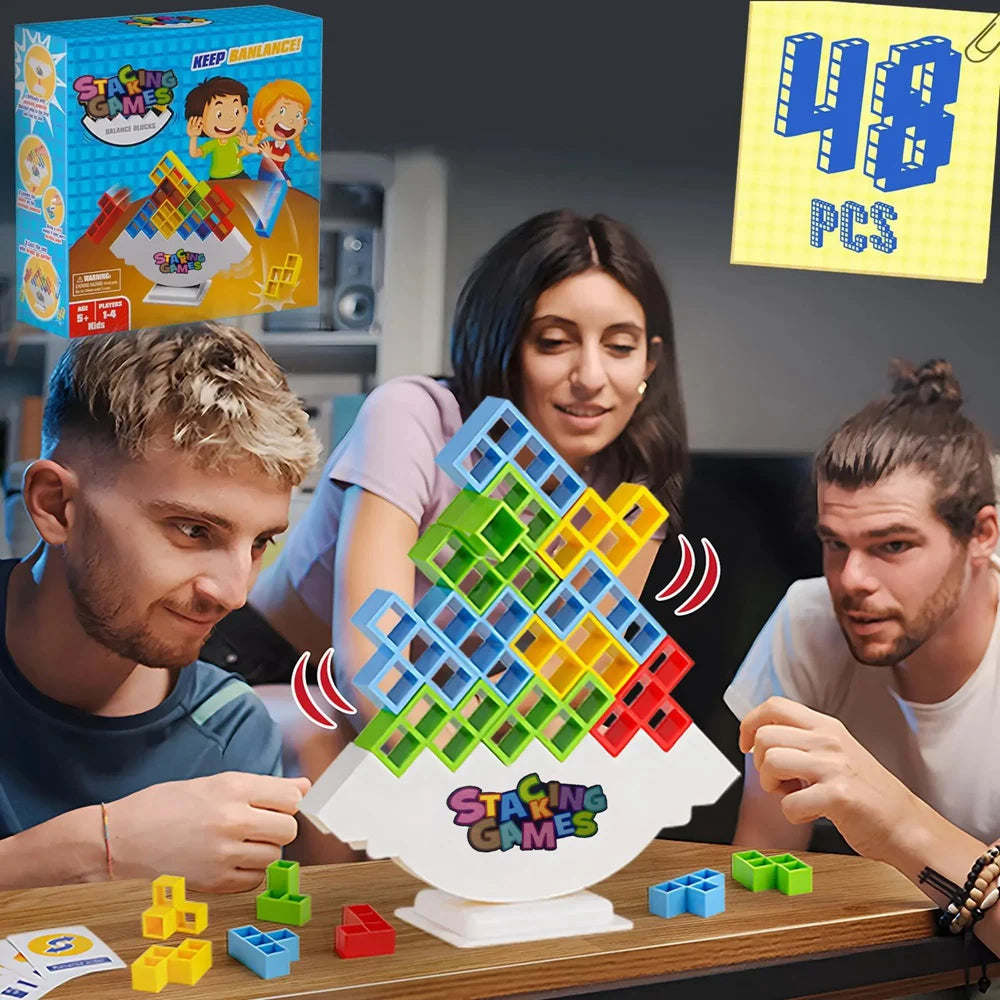 Building Block Balance Tower Game | Stacking Tetra Brick Toy for Kids & Family