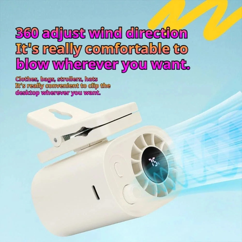 Mini Car Clip Fan | 360° Rotatable USB Rechargeable Fan with 100 Speeds