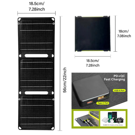 Portable Solar Charger Panel | 21W–80W Flexible USB & DC Charger for Camping