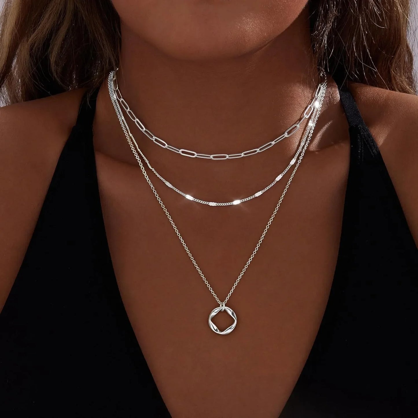 Layered Gold Necklace Set | Women’s 14K Plated Paperclip Chain & Pendant Choker