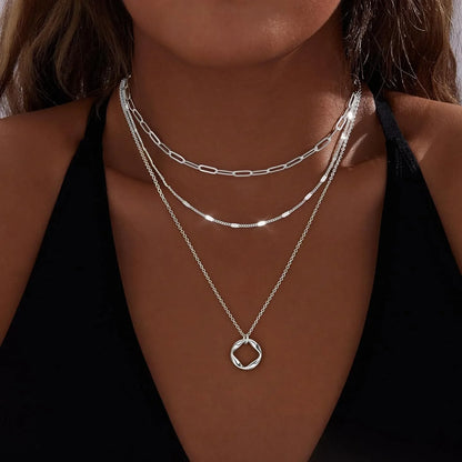 Layered Gold Necklace Set | Women’s 14K Plated Paperclip Chain & Pendant Choker