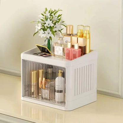 Foldable Cosmetics Storage Box | Double Door Bathroom & Household Organizer