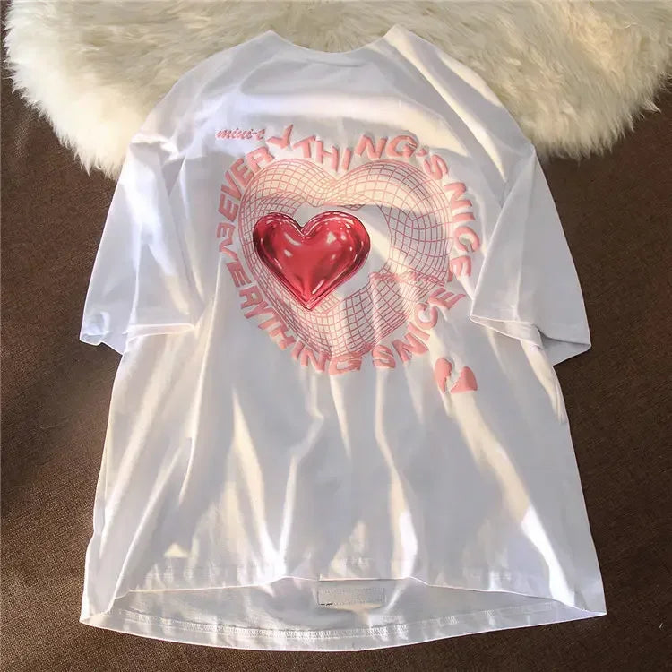 Oversized Love Graphic T-Shirt | Women’s Cute Y2K Streetwear Harajuku Tee