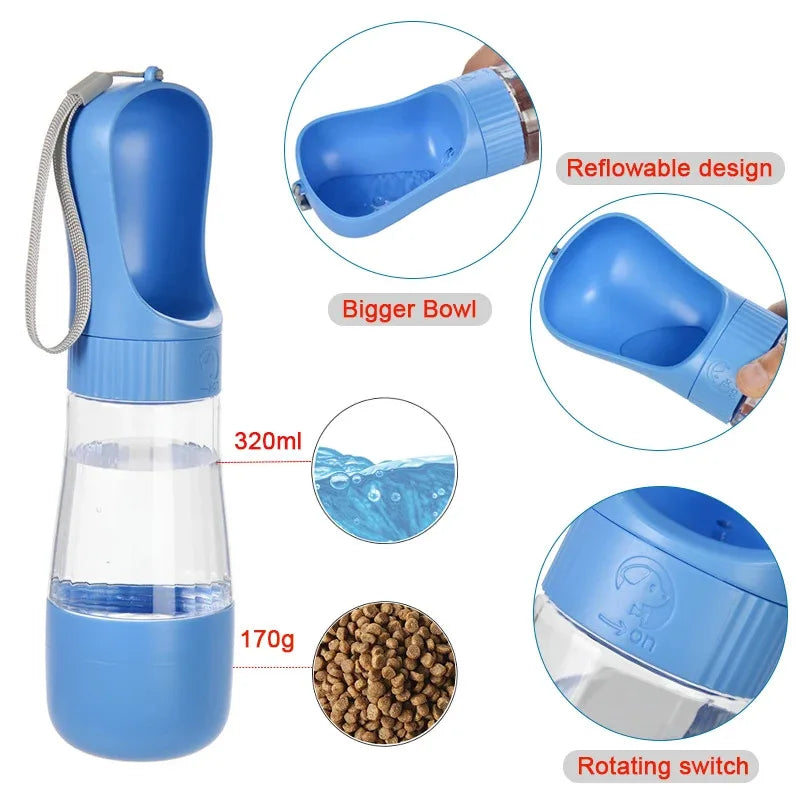 Portable Dog Water Bottle | 2-in-1 Pet Travel Dispenser with Food Container