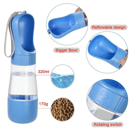 Portable Dog Water Bottle | 2-in-1 Pet Travel Dispenser with Food Container