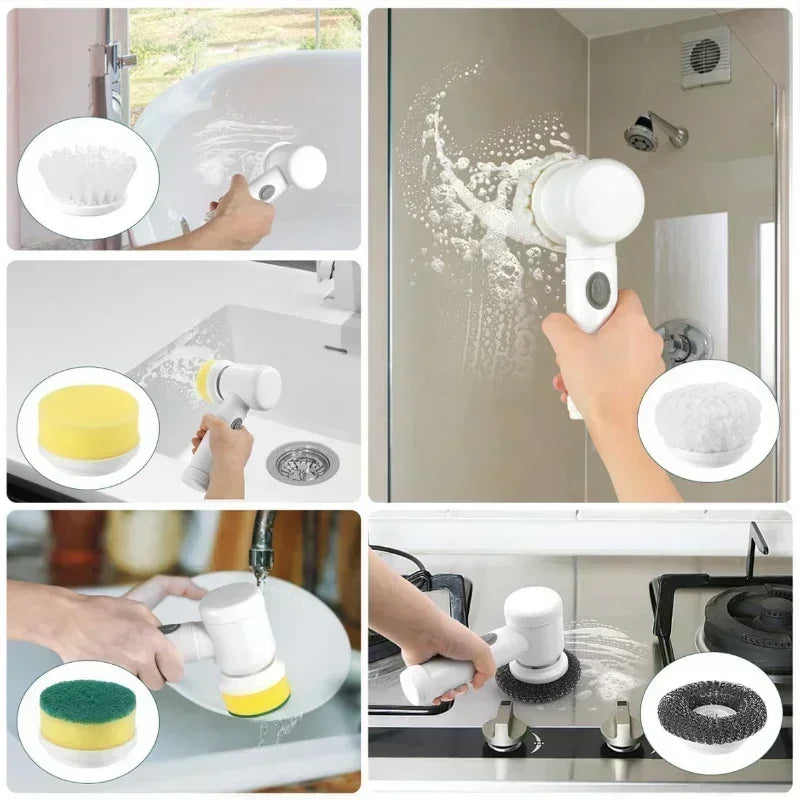 Electric Spin Scrubber | Power Bathroom Cleaning Brush with 5 Replaceable Heads